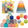 Weilim Montessori Toys Soft Stacking Building Blocks Rings Balls Sets 3 in 1 Baby Toys Bundle for Babies Sensory for Toddlers Teething Bath for Infants Learning Education Toy view 1