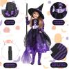 4 Pcs Halloween Fairytale Witch Cute Witch Costume Witch Hat Broom Tutu Striped High Stockings for Kids Girls(Purple, Small) view 2