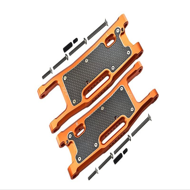 Aluminum 6061-T6 Rear Lower Arms + Carbon Fibre Dust-Proof Protection Plate For Traxxas 1/8 4WD Sledge Monster Truck 95076-4 - 28Pc Set Orange