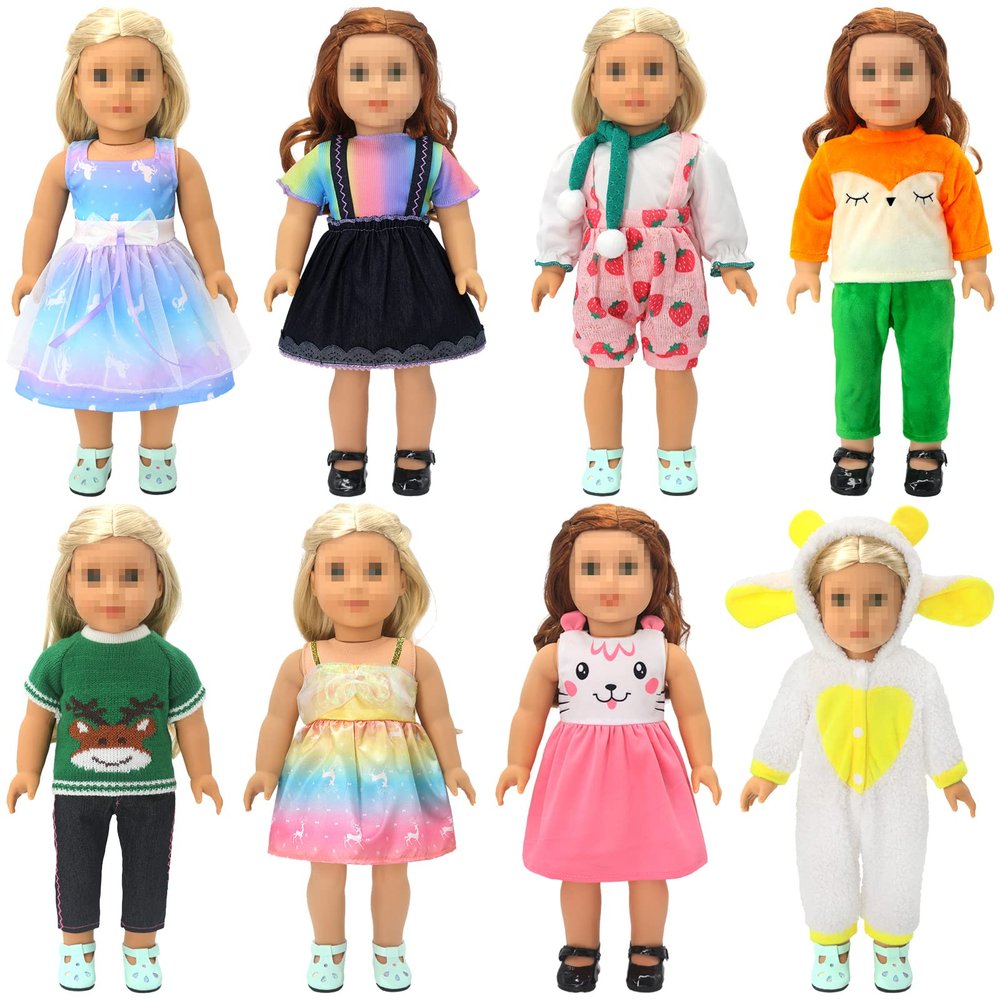 SOTOGO 8 Sets 18 Inch Doll Clothes Outfits for American 18 Inch Dolls, Include Doll Fashion Clothes and Dolls Accessories