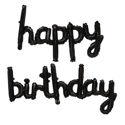 16 Inch Hanging Birthday Banners 3D Silver Foil Cursive Script Letter Balloons for Kids and Adults Birthday Party Decorations Supplies (Black)