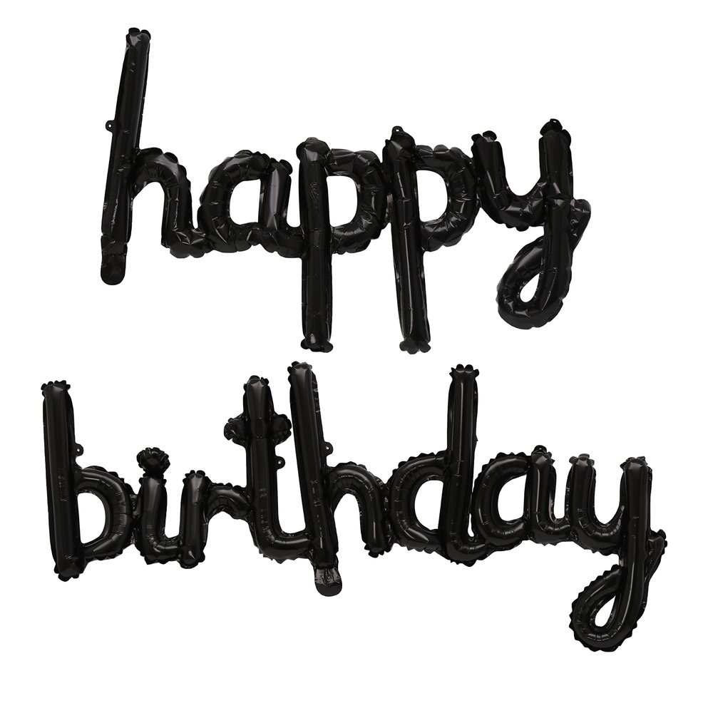 16 Inch Hanging Birthday Banners 3D Silver Foil Cursive Script Letter Balloons for Kids and Adults Birthday Party Decorations Supplies (Black)