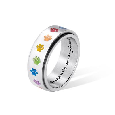 AILIN Custom Anxiety Rings Fidget Rings for Women Men Rainbow Stainless Steel Personalized Engraved Stress Relief Spinner Rings for Pet Paw Print Band Rings