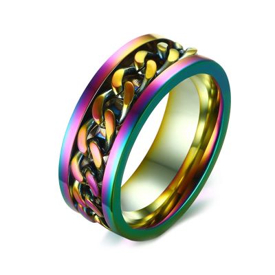 KnBoB Spin Rings for Anxiety Women, Fidget Spinning Rings for Anxiety Engraved Size 12 8MM Multicolor with Chain and Spinner Ring