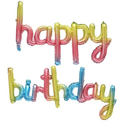 16 Inch Hanging Birthday Banners 3D Silver Foil Cursive Script Letter Balloons for Kids and Adults Birthday Party Decorations Supplies (Rainbow)