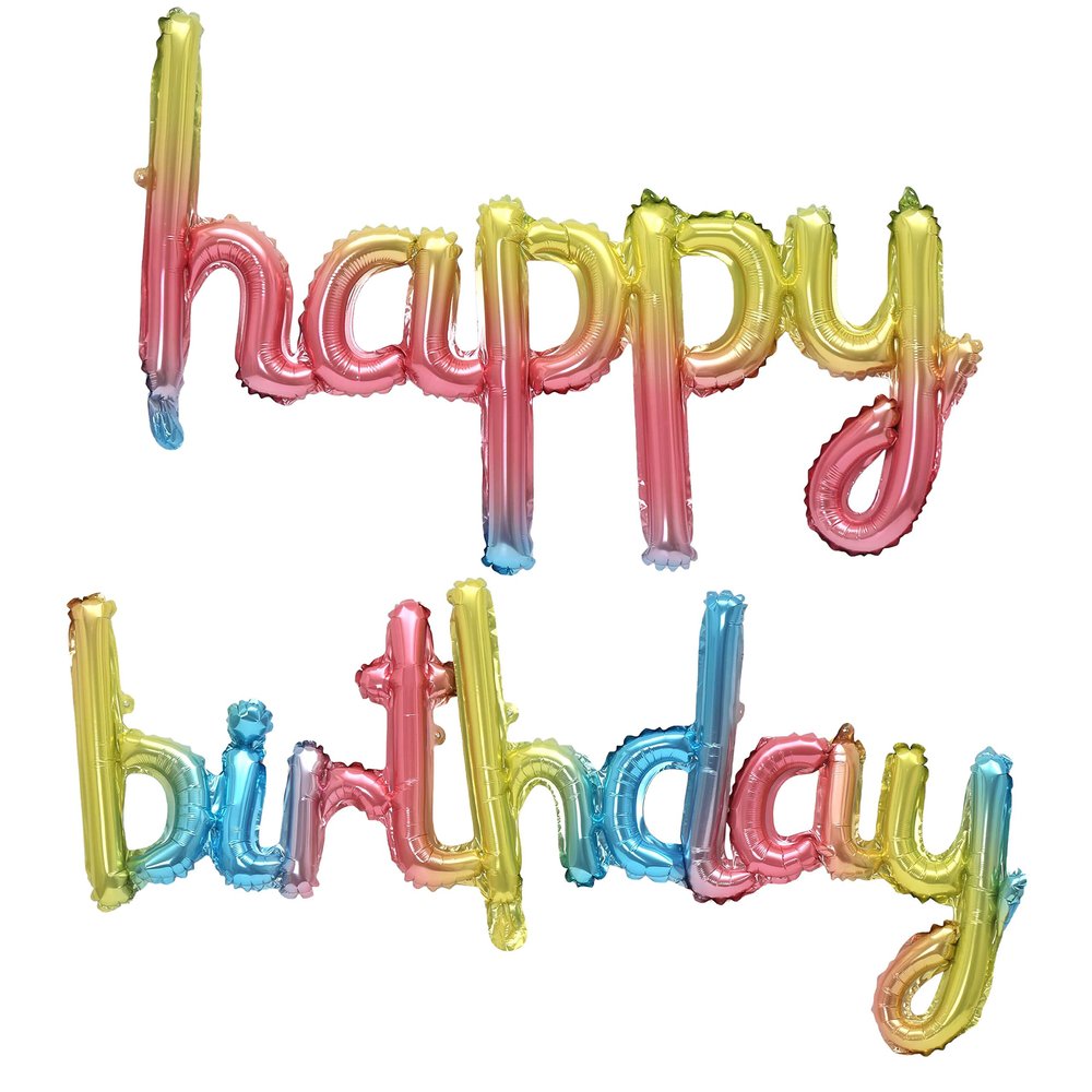 16 Inch Hanging Birthday Banners 3D Silver Foil Cursive Script Letter Balloons for Kids and Adults Birthday Party Decorations Supplies (Rainbow)