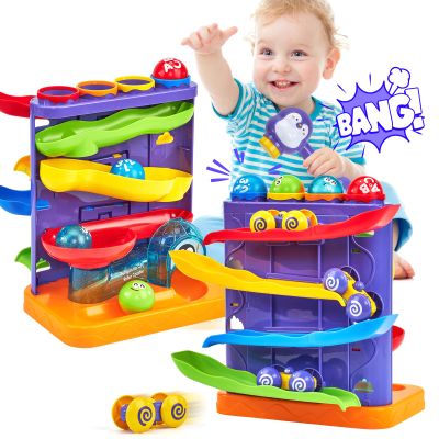 hahaland Toddler Toys for 1 Year Old Boy 2 in 1 Pound Ball Toy & Car Ramp Race Track Learning Early Developmental Montessori Toys for 2 Year Old Valentine Birthday Easter Basket Stuffers
