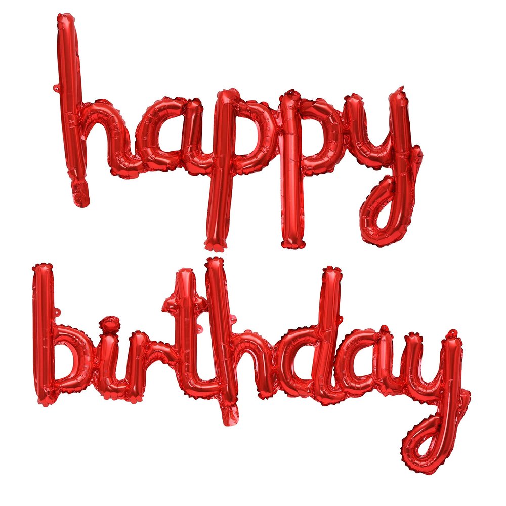16 Inch Hanging Birthday Banners 3D Silver Foil Cursive Script Letter Balloons for Kids and Adults Birthday Party Decorations Supplies (Red)