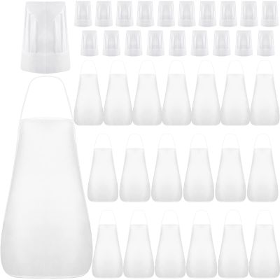 Vabean Kids Apron and Chef Hat Set Child Apron Fabric White Disposable Cooking Set for 7-12 Years Girl Boy Kitchen Baking Painting (40 Pcs)