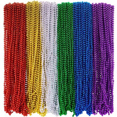 Henoyso 240 Pcs Mardi Gras Bead Necklaces Bulk 6 Color 32'' 6mm Bead Necklace Party Favors Parade Throws Bulk Metallic Mardi Gras Accessories for Wedding Birthday Decorations (Multi Colors)