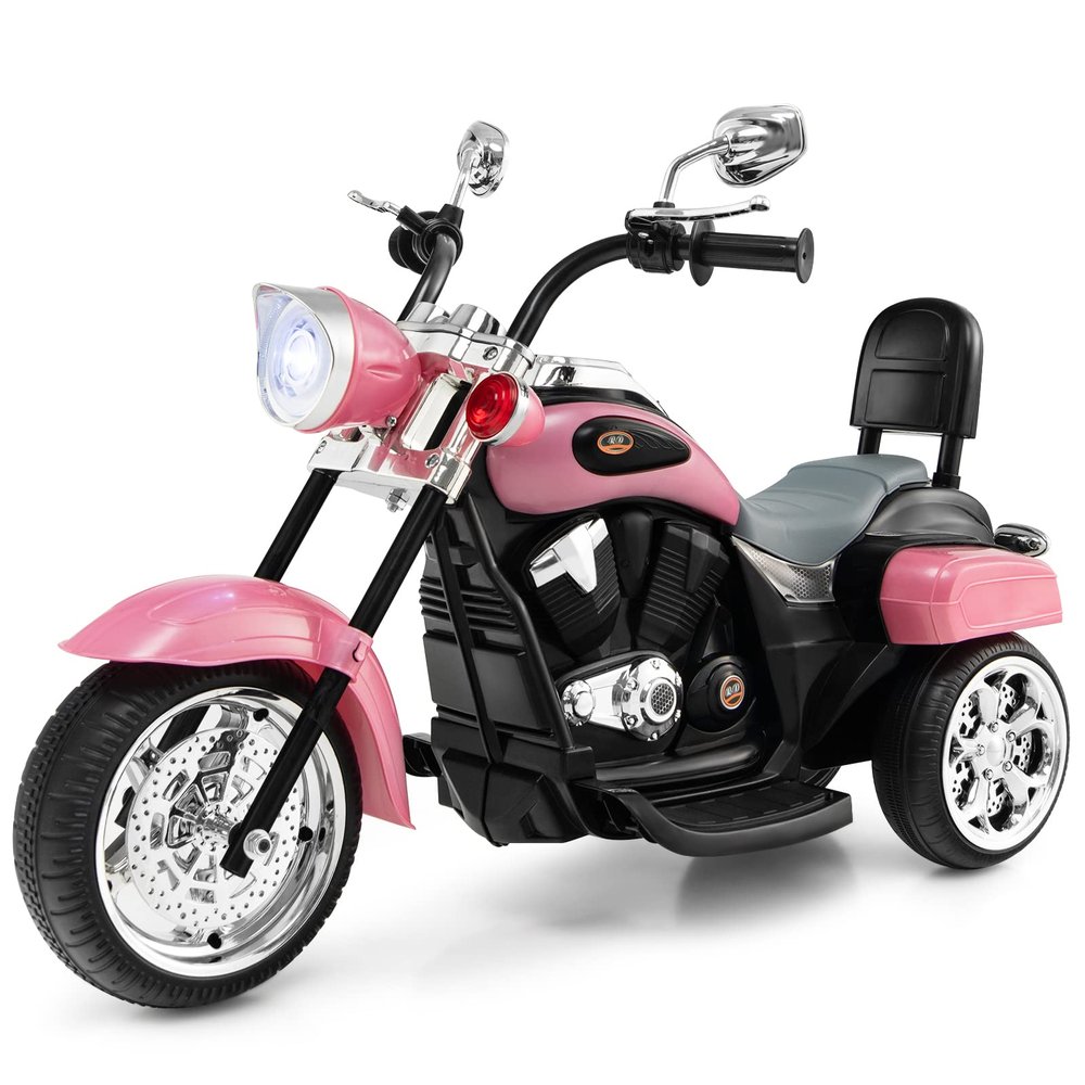 Costzon Kids Motorcycle, 6V Battery Powered Ride on Chopper Motorcycle w/Horn, Headlight, 3-Wheel Stable Ride on Toys, Electric Toddler Motorcycle for Kids, Gift for Boys Girls (Pink)