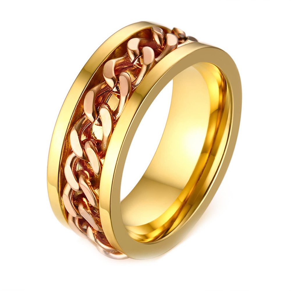 KnBoB Spin Rings for Anxiety, Fidget Spin Rings for Anxiety for Women Personalized Size 9 8MM Gold with Chain and Spinner Ring