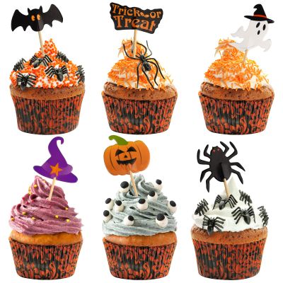 FEPITO 120 Piece Halloween Decoration Set - Toothpick Flags & Markers for Party Decor