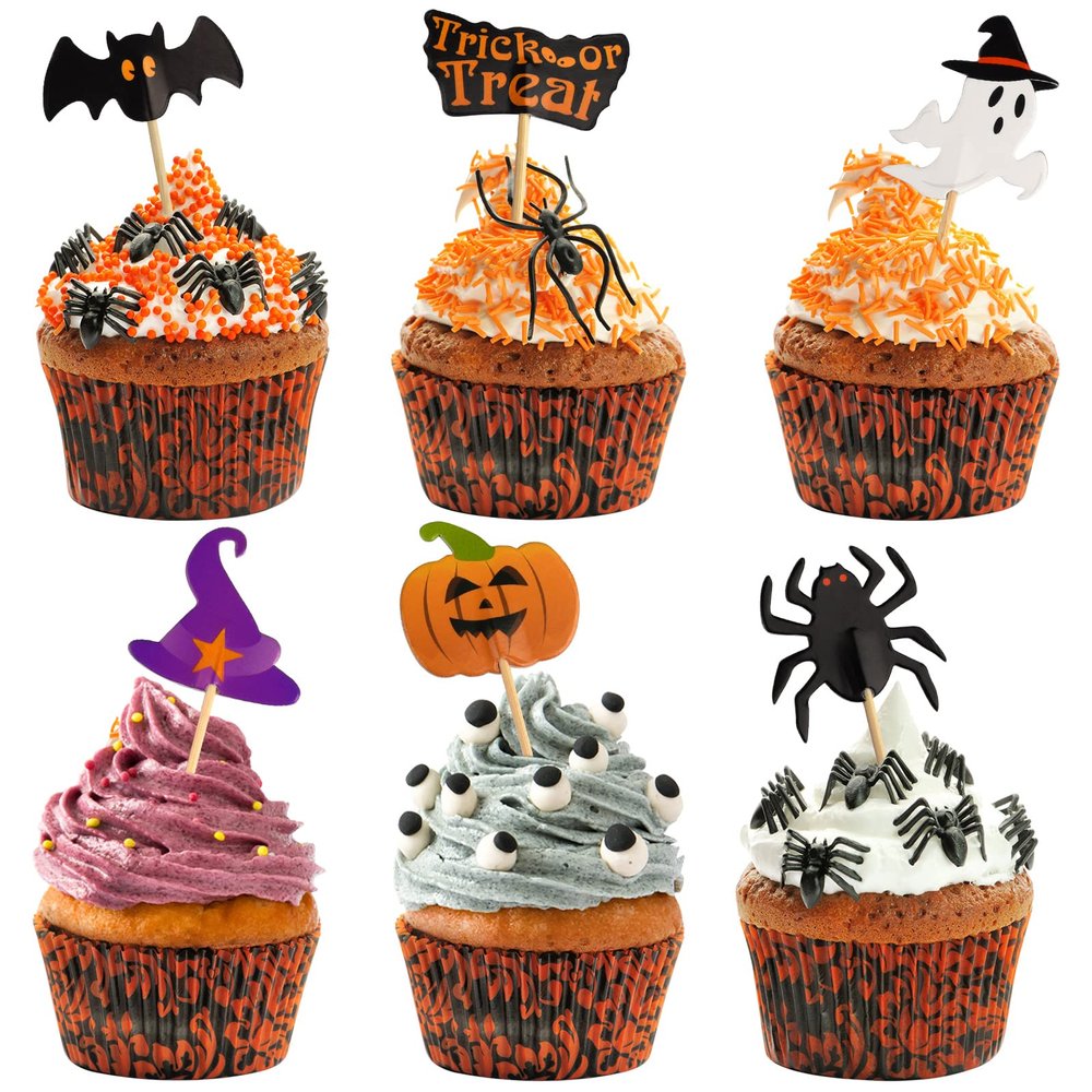 FEPITO 120 Piece Halloween Decoration Set - Toothpick Flags & Markers for Party Decor