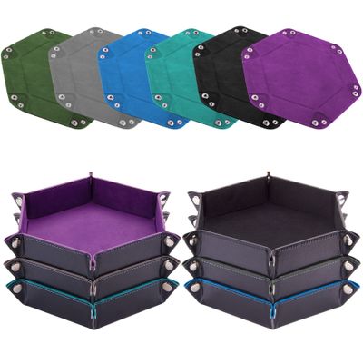 SIQUK 6 Pieces Dice Tray Hexagon Dice Rolling Holder Folding PU Leather Dice Trays for Dice Games Like RPG, DND and Other Table Games(Violet, Black, Cyan, Blue, Gray, Dark Green)