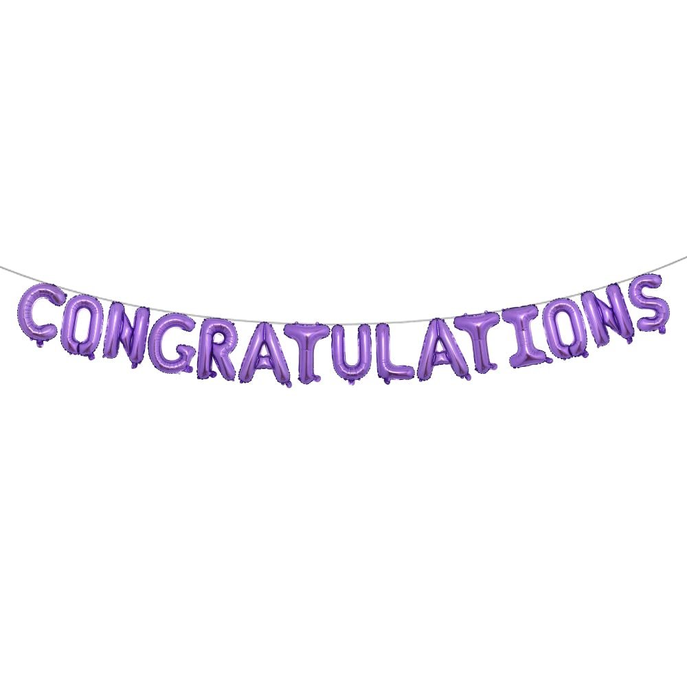 16 inch Multicolor Congratulations Letters Banner Gold Graduation Party Decorations Supplies (Congratulations Purple)