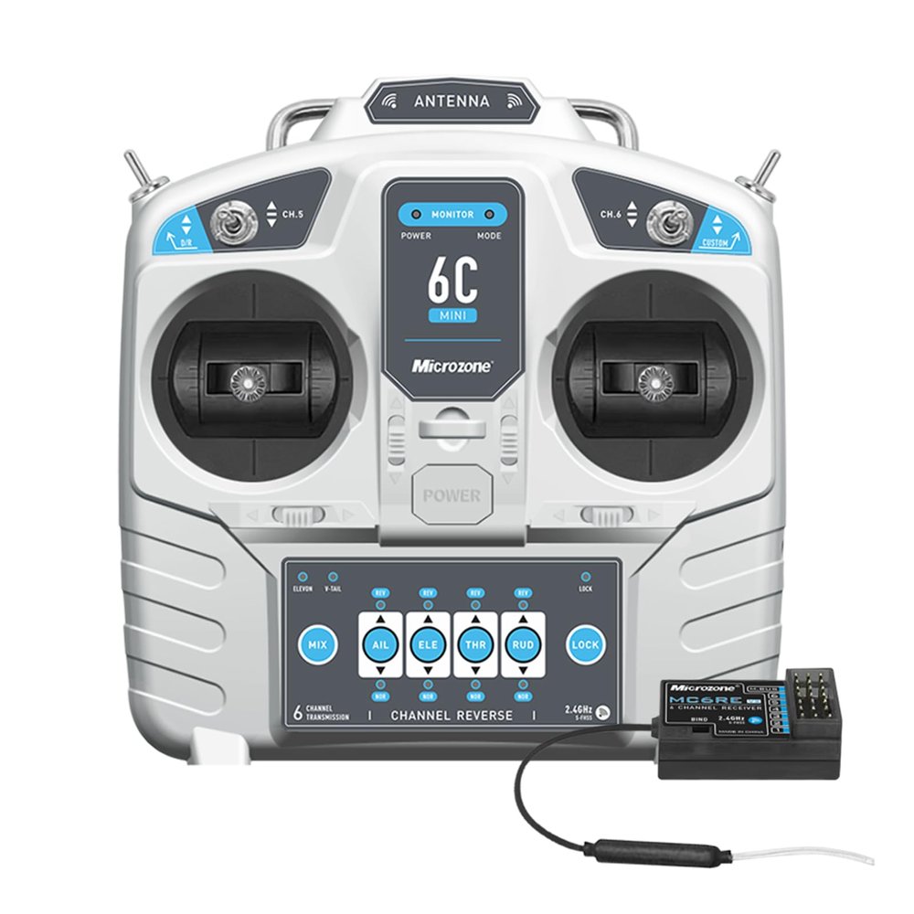 GoolRC Microzone MC6C 2.4GHz 6CH Remote Controller Mode 1 Transmitter and MC6RE Receiver Radio System for RC Airplane Drone Multirotor Helicopter Car Boat 6CH Receiver