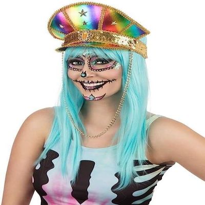 Bristol Novelty Military Rainbow Rave Hat (Pack of 1) - Vibrant Design, Perfect Accessory for Concerts, Parties, Events, Festivals, & More Halloween Halloween