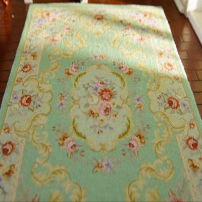 1/12 Scale Beautiful Green Aubusson Design Miniature Rug Victorian VTG. Swirls
