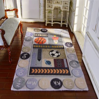 1?12 Scale Aubusson Design Miniature Rug Unique Learn Letters Football & Soccer