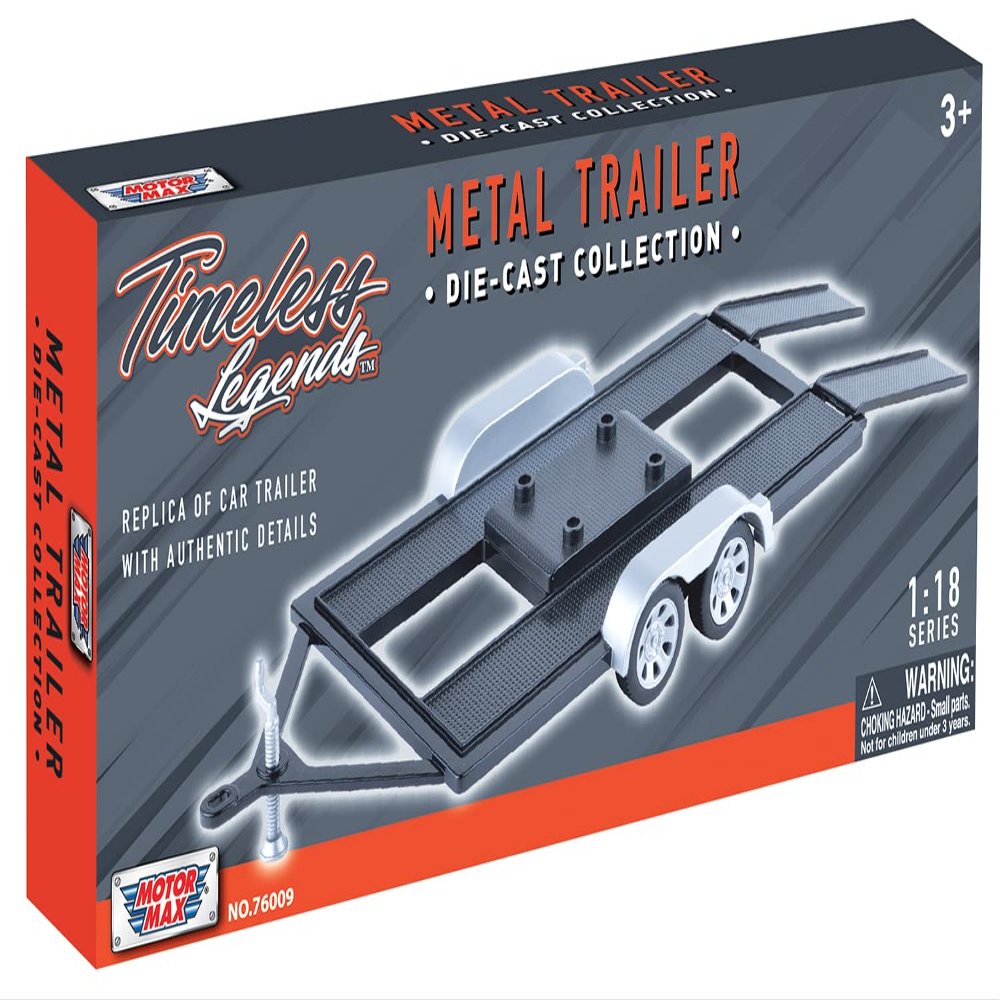 - 1/18 Trailer, Flatbed, car Transport Carrier, with Double axle, Metal, Motormax - 76009