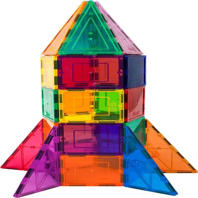 PicassoTiles 100pc Race Car Track + 32pc Magnetic Rocket Booster Theme Set + 8pc Figures, 2 LED Cars, Magnetic Building Block Rocket Booster Theme Set, Magnet Expansion Variety Action Characters Pack