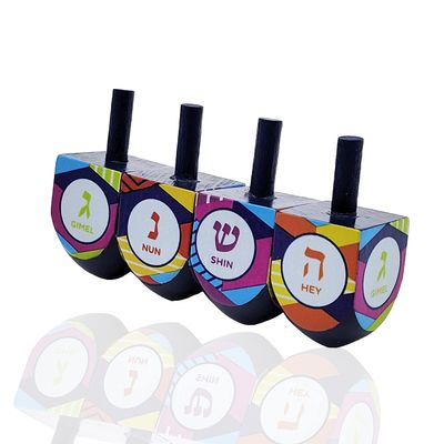 The Dreidel Company 10 -Pack Multi Colored Hand Painted Wooden, The Hanukkah Game, Let's Play Dreidel 1.75 Inch