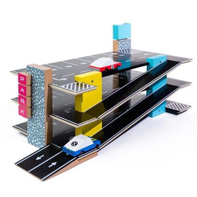 CANDYCAR Wooden Diecast Collection - Parking Garage, Premium Handcrafted Beech Wood Toy