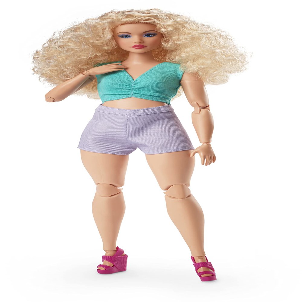 Barbie Looks Fashion Doll with Curly Blonde Hair Dressed in Ruched Crop Top & Satiny Lavender Shorts, Posable Collectible Made to Move Body