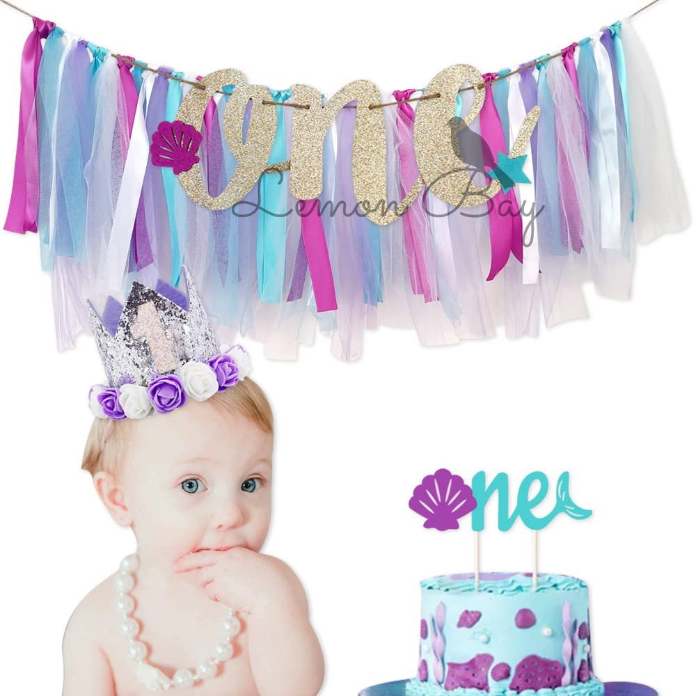Mermaid Theme High Chair Banner First Birthday Party Banner Supplies Gifts Photo Backdrop Decorations Girl and Boy Kids,1st Birthday Highchair Tutu Rainbow Banner