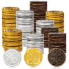 Charniol 300 Pcs Plastic Gold Coins Pirate Coins Kids Fake Play Coins Replica Spanish Doubloons for Pirate Party Treasure Chest Games Tokens Toys Cosplay Halloween, Gold, Silver, Bronze (Round) view 1