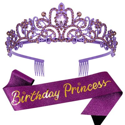 Velscrun Princess Crown, Tiara for Girls, Purple, Birthday, Classic Style, Female, Ages 1-18
