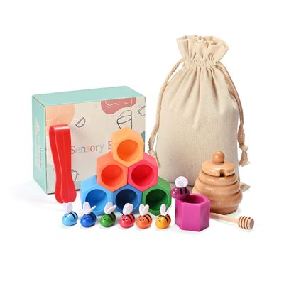 MONT PLEASANT Sorting Stacking Wooden Sensory Bin Tools for Toddlers, Bee Hive Toy, Montessori Educational Gift for 3-5 Years Old, Fine Motor Skill Learning Toys