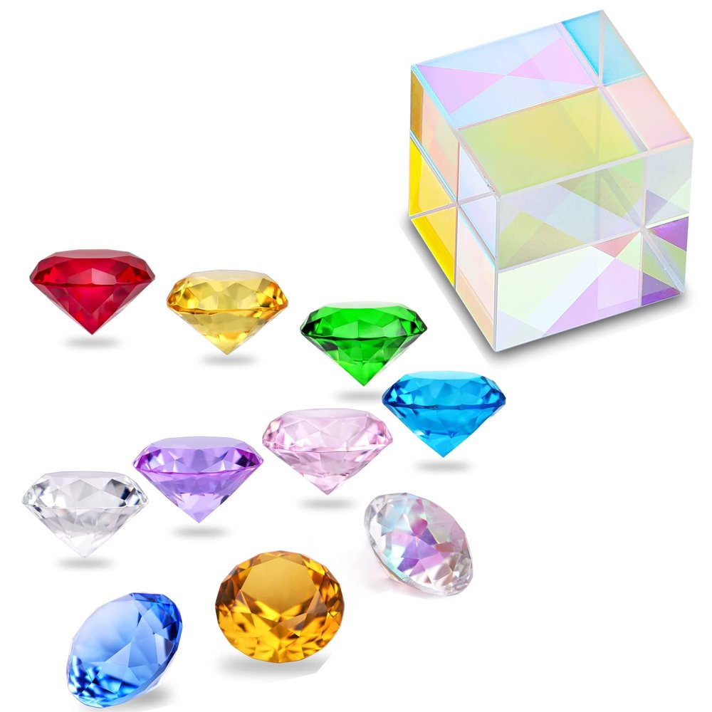 40mm Multicolor Crystal Diamond and 25mm Optical Glass X-Cube Prism RGB Dispersion Prism