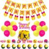 JOYMEMO Softball Birthday Decorations for Girls, Fast Pitch Happy Birthday Banner Cake Topper, Cupcake Toppers Pink and Yellow, Sports Fast ball Party Supplies view 1