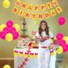 JOYMEMO Softball Birthday Decorations for Girls, Fast Pitch Happy Birthday Banner Cake Topper, Cupcake Toppers Pink and Yellow, Sports Fast ball Party Supplies view 2