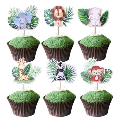 36 Pack Woodland Cupcake Toppers Wild One Tropical Leave Animals Cupcake Picks Jungle Safari Animal Cake Decorations Wild One Kids Birthday Baby Shower Theme Party Supplies Decor