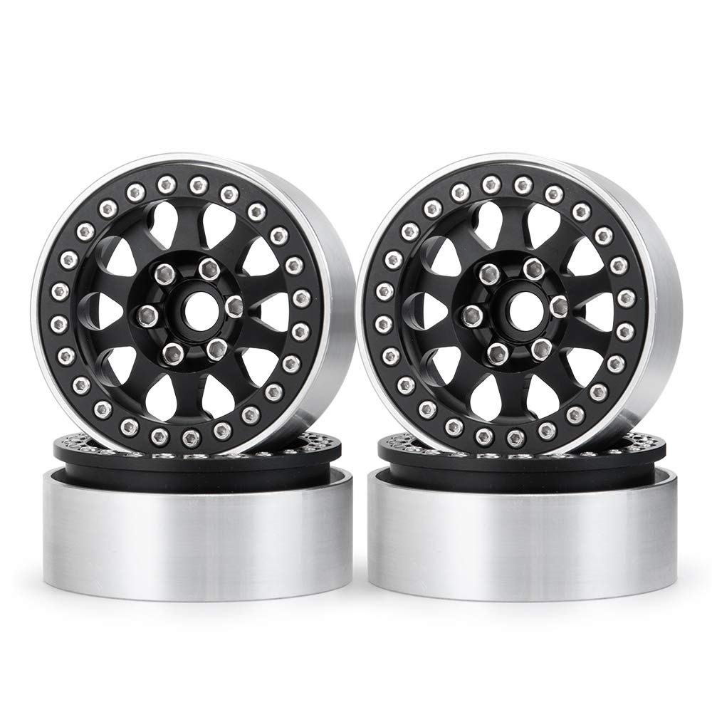 1.9 Beadlock Wheel Rims 4PCS Metal Wheel Hub Set for 1/10 RC Crawler Axial SCX10 II 90046 SCX10 III AXI03007 TRX4 D90 (Black)