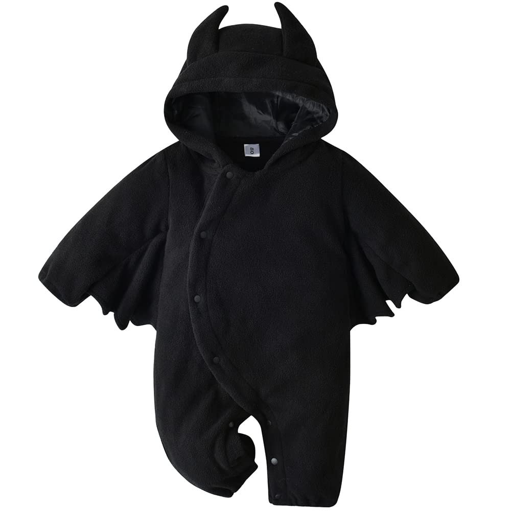 ACEHCEAR Infant Baby Bat Costume Halloween Costumes Polar Fleece Hooded Romper with Big Ear Onesie Unisex 2pcs 6-9 Months