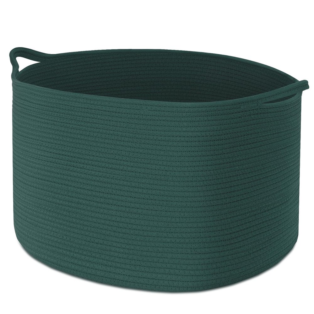 Maliton Woven Rope Basket for Blankets, Extra Large Storage, Green Laundry Hamper, Baby and Pet Toy Storage, Big Towel Basket, 22" x 22" x 14" Blanket Holder, Cotton Rope Bin