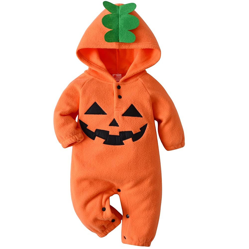 ACEHCEAR Baby Pumpkin Costume Baby Halloween Costumes Kids Hooded Romper Orange Onesie Unisex 9-12 months