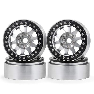 1.9 Beadlock Wheel Rims 4PCS Metal Wheel Hub Set for 1/10 RC Crawler Axial SCX10 II 90046 SCX10 III AXI03007 TRX4 D90 (Black & Silver)