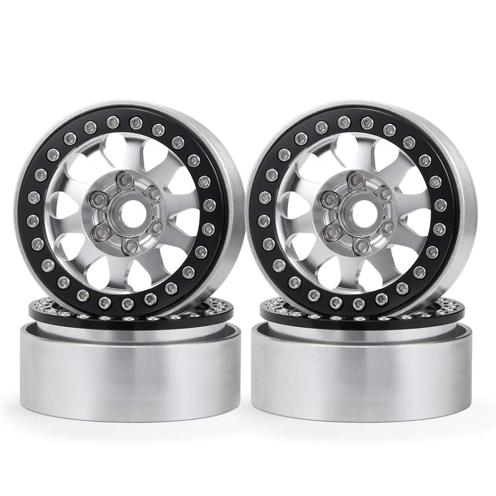 1.9 Beadlock Wheel Rims 4PCS Metal Wheel Hub Set for 1/10 RC Crawler Axial SCX10 II 90046 SCX10 III AXI03007 TRX4 D90 (Black & Silver)