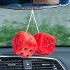 AuMoHall 2.95'' Retro Fuzzy Plush Dice Car Charm Square Rear View Mirror Hanging Ornament Accessories, Red view 1