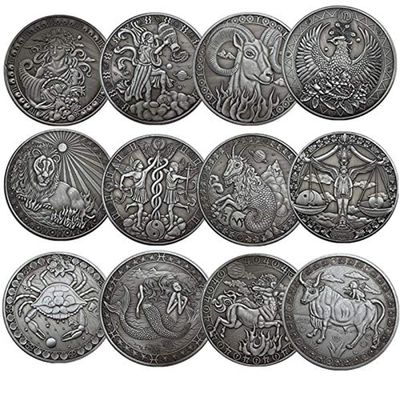 12 Constellation Commemorative Coins Aries/Taurus/Gemini/Cancer/Leo/Virgo/Libra/Scorpio/Sagittarius/Capricorn/Aquarius/Pisces Souvenir Arts Collection-12 PCS (Constellation)