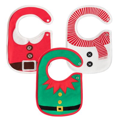 2ooya 3Pcs Christmas Baby Bib Christmas Unisex Boy Girl Cotton Drooling Bibs with Adjustable Buttons Xmas Holiday Infant Toddler Food Bibs Keepsake Baby Gift Photo props for Christmas(6-12 months)