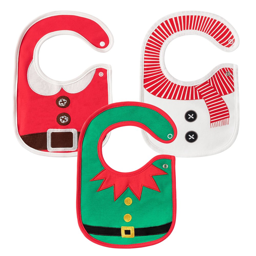 2ooya 3Pcs Christmas Baby Bib Christmas Unisex Boy Girl Cotton Drooling Bibs with Adjustable Buttons Xmas Holiday Infant Toddler Food Bibs Keepsake Baby Gift Photo props for Christmas(6-12 months)