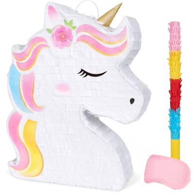 WERNNSAI Unicorn Piata - Unicorn Party Supplies Piata Bundle with Blindfold and Bat for Girls Kids Rainbow Unicorn Theme Birthday Party Game Decorations (15.7" x 12.2" x 3.1")