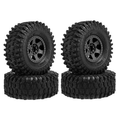 WONFAST 4PCS 2.2 Inch Plastic Beadlock Wheel Rims and 130MM Rubber Tires 12mm Hex Compatible with 1/10 RC Rock Crawler Car for Axial SCX10 Wraith RR10 TRX6 KM5 (Black)