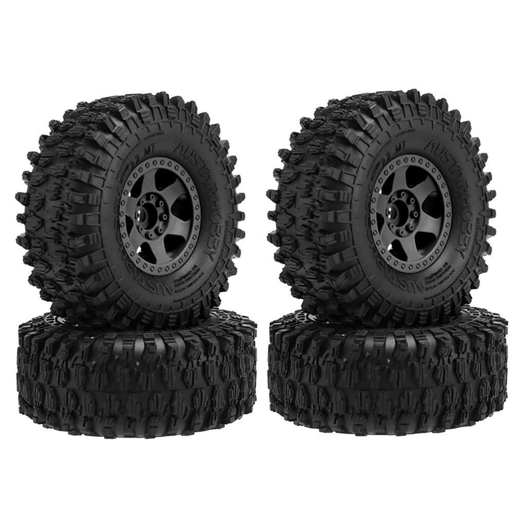 WONFAST 4PCS 2.2 Inch Plastic Beadlock Wheel Rims and 130MM Rubber Tires 12mm Hex Compatible with 1/10 RC Rock Crawler Car for Axial SCX10 Wraith RR10 TRX6 KM5 (Black)